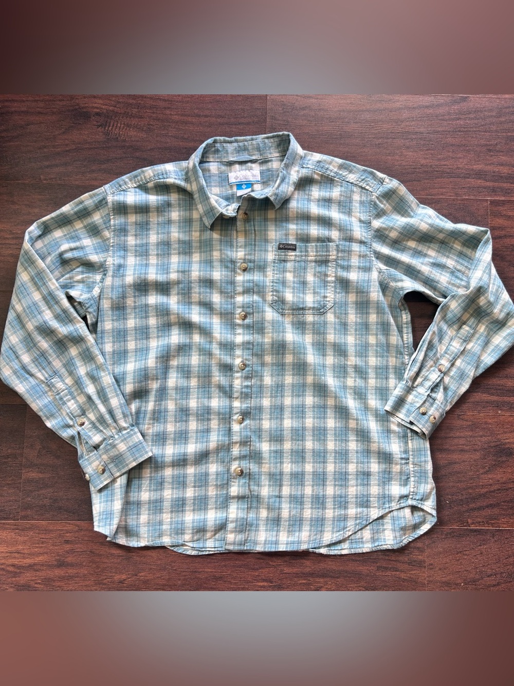Columbia Men's Plaid Flannel Aqua Cream Button-Down Shirt Soft Light XL
